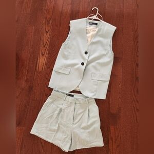 Zara Shorts | Zara High Waist Shorts And Vest Set Mint Color | Color: Mint | S